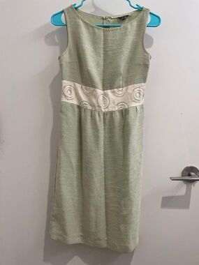 Sleeveless Sage Green Sheath Dress with Beaded Waist Detail